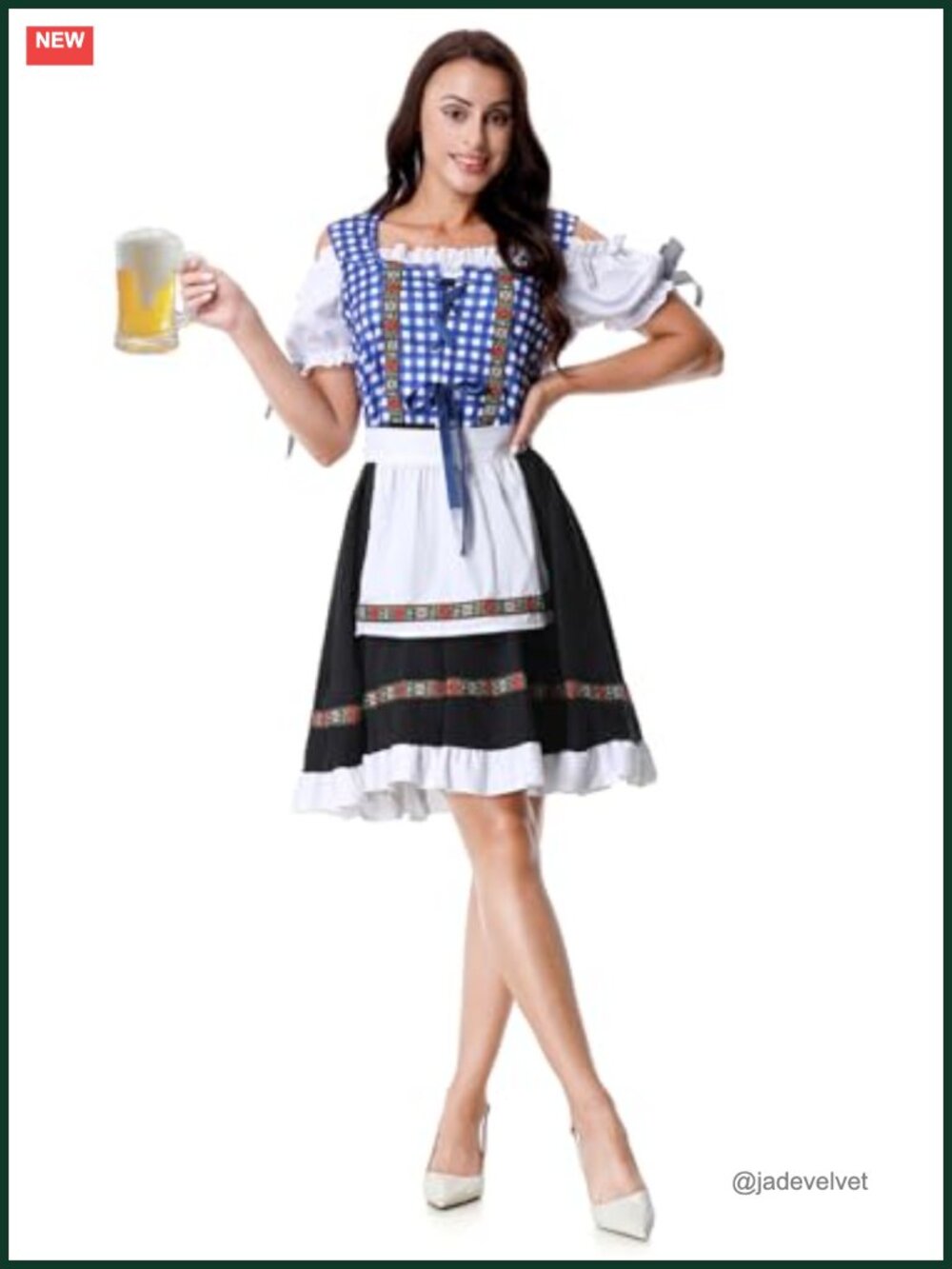Dirndl Dress & Apron Bavarian Oktoberfest Costume Costume with Lace-Up Bodice